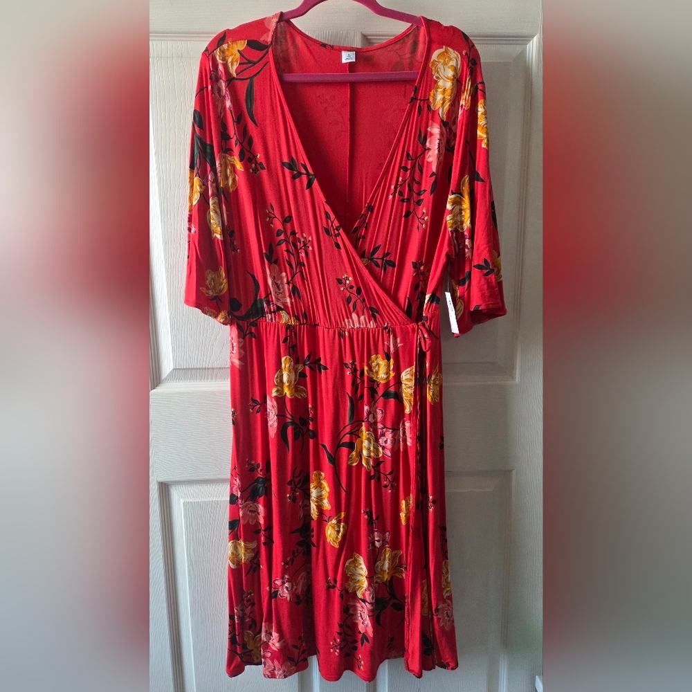 Floral Red Wrap Dress